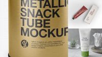 7291+ Metallic Tube PSD Mockup High-Angle Shot Exclusive Layered PSD Mockup