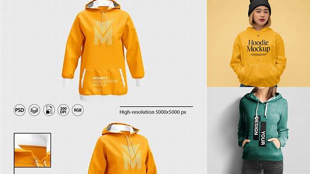 7291+ Women's Hoodie PSD Mockup Front View Download Professional PSD