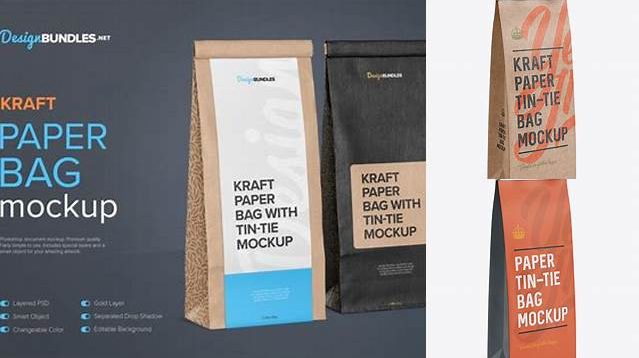 7297+ Kraft Paper Bag with a Metallic Tin-Tie PSD Mockup Halfside View Customizable PSD Templates