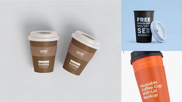 7297+ Reusable Coffee Cup PSD Mockup Front View High-Angle Shot High-Quality Digital Mockup Resource