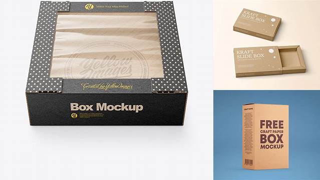 7302+ Glossy Kraft Paper Box with Window PSD Mockup Front View Layered PSD File Free Download