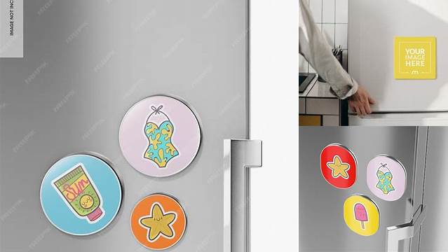 7302+ Matte Round Fridge Magnet PSD Mockup Front & Back Views Elegant Free Graphic Resource