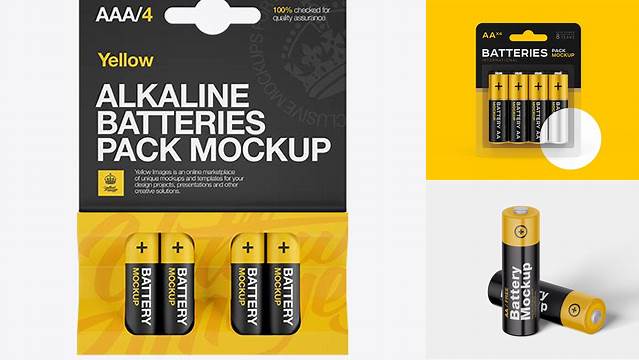 7306+ 4 Pack Mat Battery AAA PSD Mockup Front View Smart Object Free Photoshop File