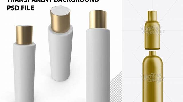 7306+ Gold Plastic Cosmetic Bottle with Cap 100 ml Customizable PSD Templates