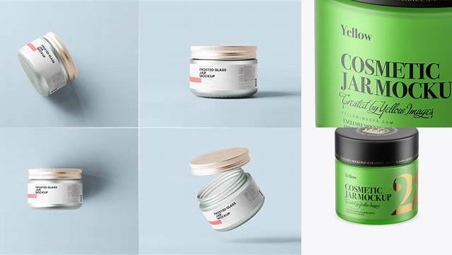 7309+ Green Frosted Glass Cosmetic Jar PSD Mockup High-Angle Shot Free Downloadable PSD