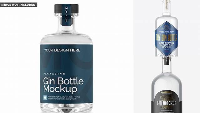 7314+ Dry Gin Bottle with Wooden Cap PSD Mockup Editable and Customizable PSD