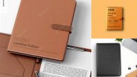 7314+ Leather Folder with Papers PSD Mockup Half Side View Creative PSD Resources