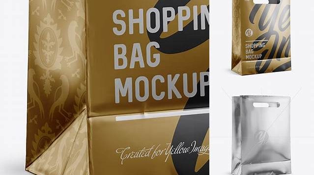 7316+ Metallic Shopping Bag PSD Mockup Halfside View Eye-Level Shot Exclusive Free Photoshop Asset