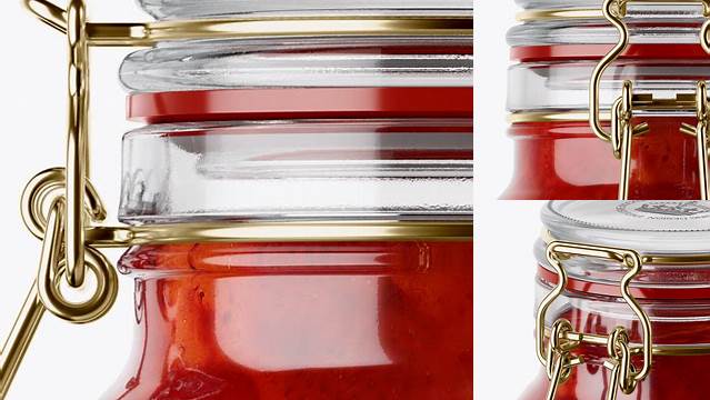 7321+ 900ml Strawberry Jam Glass Jar with Clamp Lid PSD Mockup Easy-to-Edit PSD