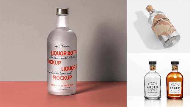 7326+ Clear Glass Liquor Bottle PSD Mockup Front View Advanced and Editable PSD Template Free