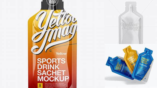 7326+ Glossy Sports Energy Drink Sachet PSD Mockup Front View Professional Quality PSD Freebie