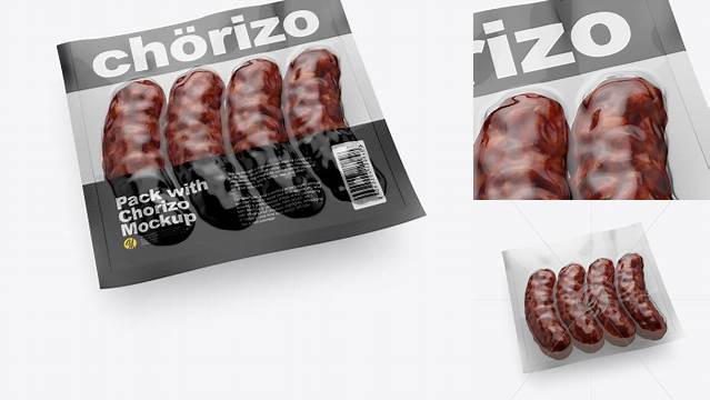 7327+ Pack with Chorizo PSD Mockup Half Side View High-Angle Shot High-Quality PSD Files