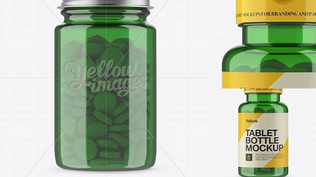 7329+ Green Pill Bottle With Metal Cap PSD Mockup Front View Creative Free Photoshop Template