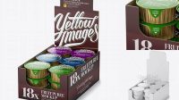 733+ 18 Fruit Puree Cups Display Box PSD Mockup Halfside View High-Angle Shot High-End Creative PSD Template