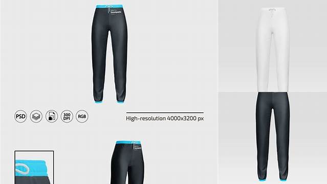 733+ Women's Cuffed Sweatpants PSD Mockup Front View Smart Object-Based PSD Template Free