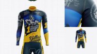 7330+ Men’s Full Cycling Kit with Cooling Sleeves PSD Mockup Front View Free PSD Mockup Resource