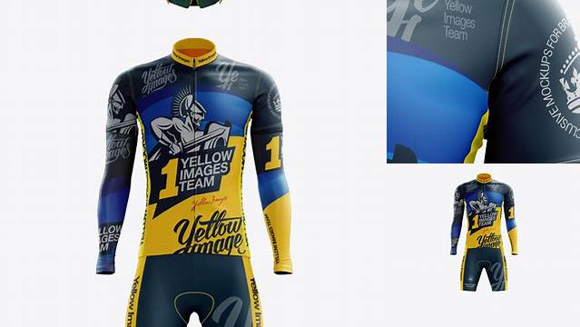 7330+ Men’s Full Cycling Kit with Cooling Sleeves PSD Mockup Front View Free PSD Mockup Resource