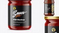 7335+ Clear Glass Jar with BBQ Sauce PSD Mockup Best for Showcase