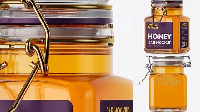 734+ 100ml Glass Pure Honey Jar with Clamp Lid PSD Mockup Halfside View Exclusive and Stylish Design PSD