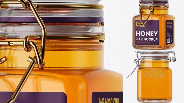 734+ 100ml Glass Pure Honey Jar with Clamp Lid PSD Mockup Halfside View Exclusive and Stylish Design PSD