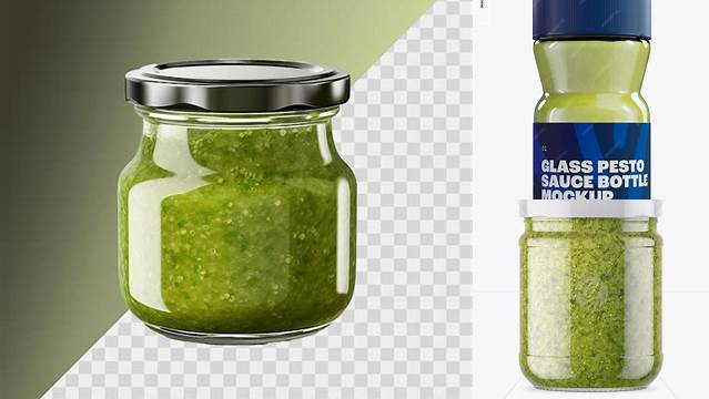 7341+ Glass Jar with Pesto Sauce Front View Free Downloadable Graphic Resource