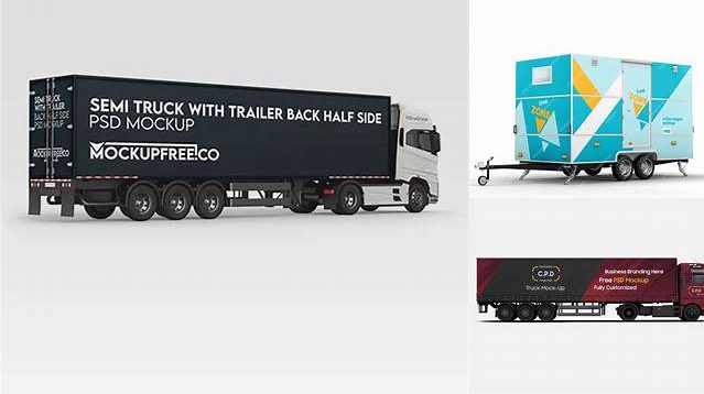 7342+ ?ement Trailer PSD Mockup Half Side View Professional PSD Mockup