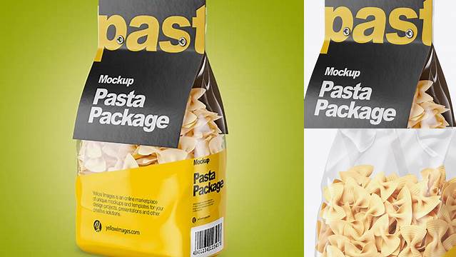 7345+ Fiocchi Rigati Pasta with Paper Label PSD Mockup Half Side View Smart Layer Mockup Free