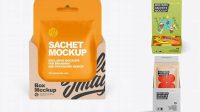 7349+ Matte Box with Kraft Sachets PSD Mockup Elegant and Stylish Mockup