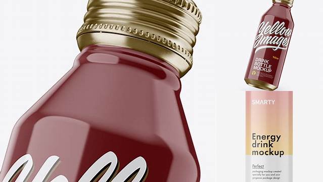 735+ Slanted Metallic Drink Bottle With Glossy Finish PSD Mockup Professional Design PSD