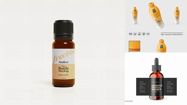 7356+ Amber Glass Drink Bottle PSD Mockup Unique and Creative Free PSD File