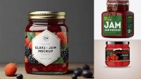 7356+ Glass Strawberry Jam Jar PSD Mockup Halfside View Premium Freebie for Designers