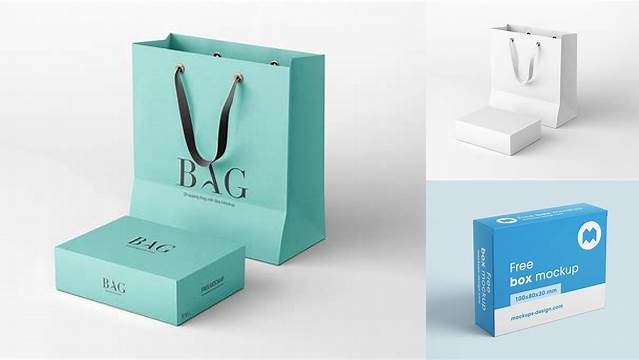 7358+ Box with 6 Matte Bags PSD Mockup Exclusive Free Creative Mockup File