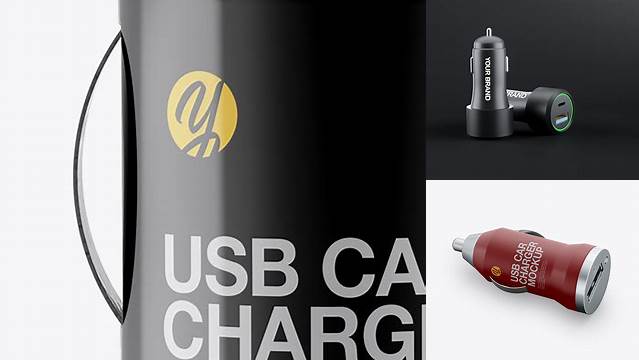 7358+ Glossy USB Car Charger PSD Mockup Front View Fully Layered PSD Freebie