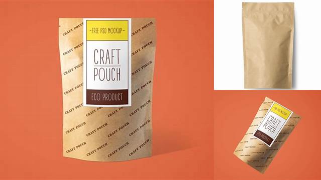 7360+ Stand Up Kraft Pouch withSticker PSD Mockup Half Side View Free Download Design Mockup