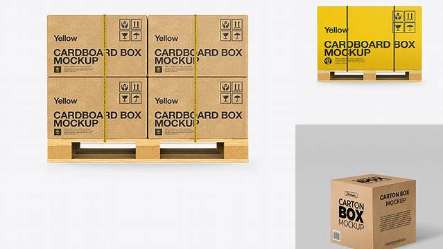 7360+ Wooden Pallet With 8 Carton Boxes PSD Mockup Side View Free Professional PSD Download