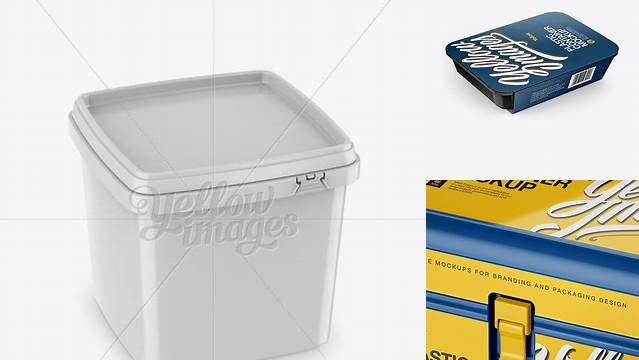 7366+ Plastic Container With Lock PSD Mockup Halfside View High-Angle Shot High-Quality Design Free PSD