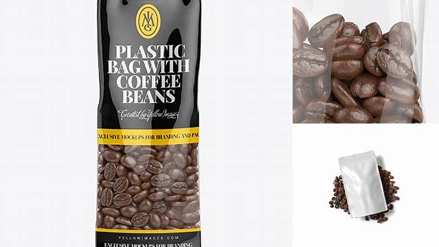 7370+ Clear Bag With Coffee Beans PSD Mockup Front View Creative PSD Resources