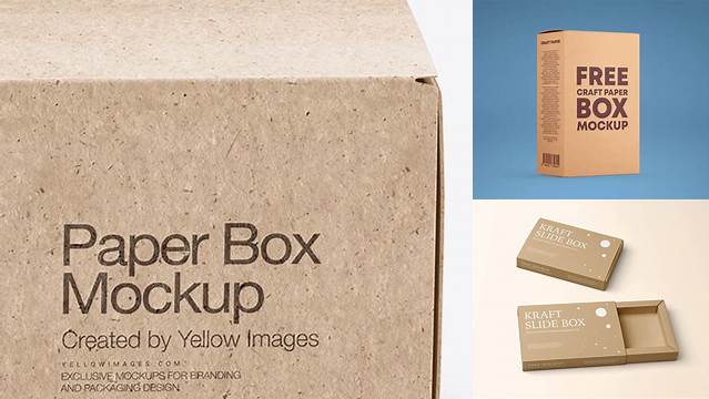 7377+ Kraft Paper Box with Label PSD Mockup Front View High-Angle Shot High-End Professional PSD Resources