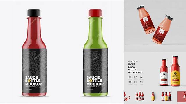 7386+ Metallic Sauce Bottle PSD Mockup Unique High-Resolution PSD