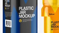 7387+ Plastic Jar in Glossy Shrink Sleeve PSD Mockup Half Side View Modern PSD Templates