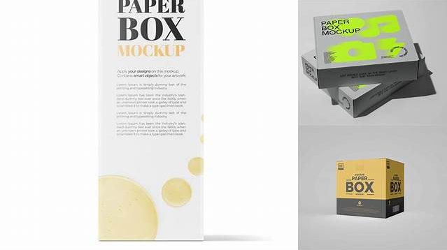 7389+ White Paper Box PSD Mockup Front View High-Angle Shot Easy-to-Edit Photoshop Freebie