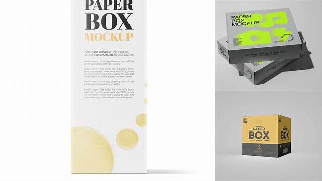 7389+ White Paper Box PSD Mockup Front View High-Angle Shot Easy-to-Edit Photoshop Freebie