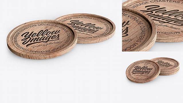 739+ Two Wooden Beverage Coasters PSD Mockup Elegant and Stylish Free PSD