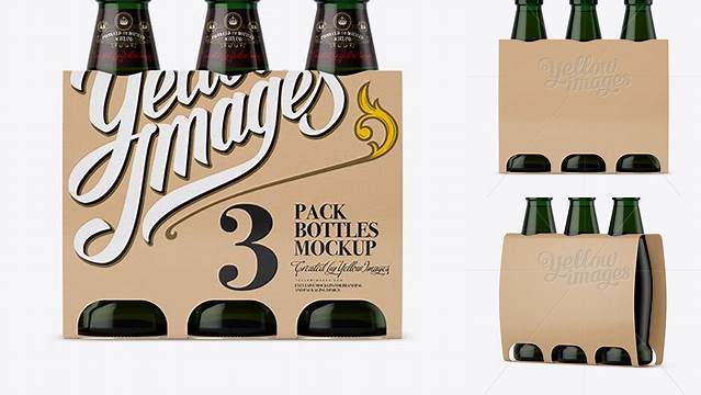 7393+ Kraft Paper 3 Pack Dark Green Bottle Carrier PSD Mockup Premium Freebie for Designers