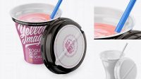 7393+ Opened 260g Yogurt Cup With Straw PSD Mockup Half Side View PSD Download