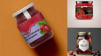 7394+ Mason Jar with Strawberry Jam PSD Mockup Exclusive PSD Design Freebie