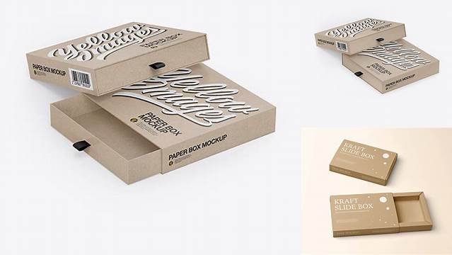 7395+ Two Kraft Slide Boxes PSD Mockup Half Side View Download Free