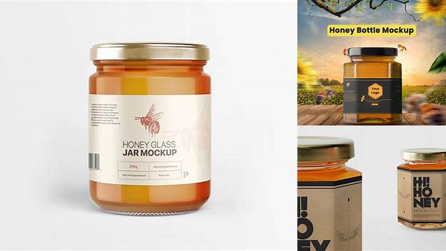 7400+ Glass Jar with Pure Raw Honey PSD Mockup Professional Quality PSD Freebie