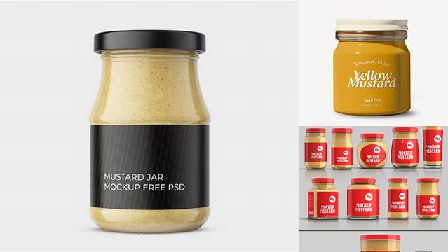 7402+ Mustard Jar PSD Mockup Customizable Design Files