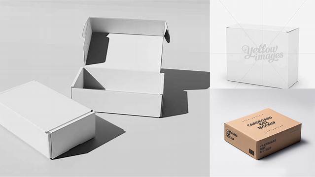 7404+ Small White Cardboard Box PSD Mockup Front View High-Angle Shot Unique and Editable PSD